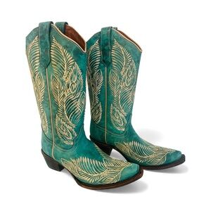 Circle G by Corral Turquoise Feather Embroidered Cowboy Boots Size 8.5